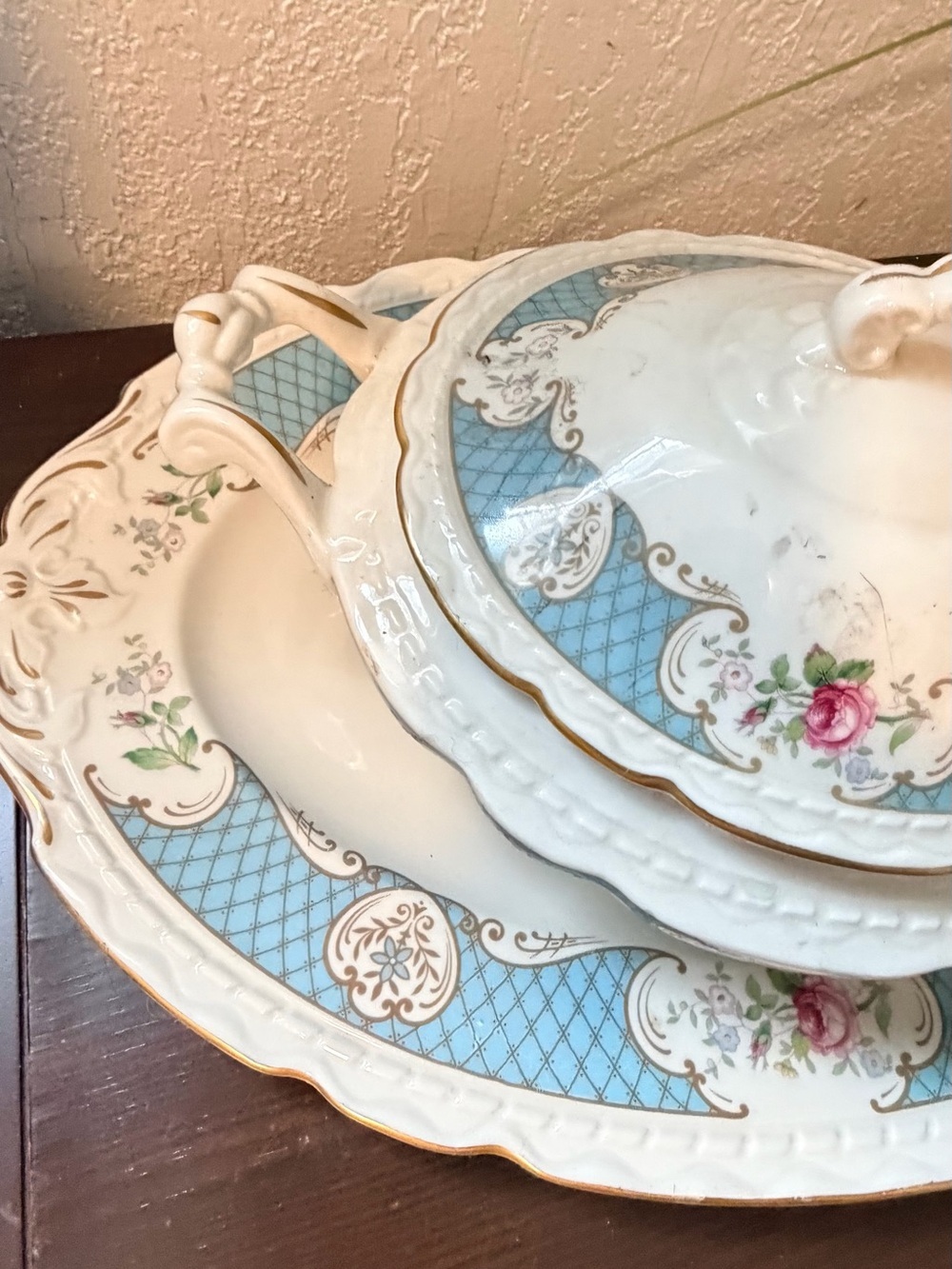 Vintage Royal Jackson / Myott Porcelain Serving Set - 3 Pieces (Blue Floral) - Picture 11 of 16